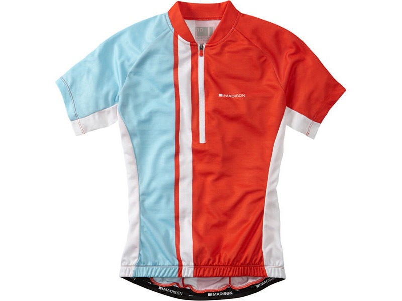 MADISON Tour women's short sleeve jersey, chilli red / sea blue click to zoom image