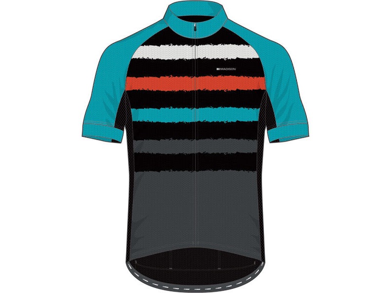 MADISON Sportive youth short sleeve jersey, torn stripes blue curaco/chilli red click to zoom image